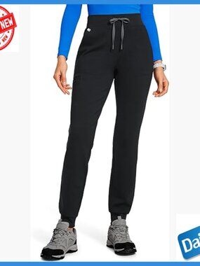 High Waisted Jogger Scrub Pants 7 Pockets Stretch Knit Medical Work